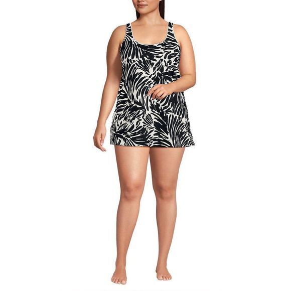 Land's End Plus Scoop neck one piece mini swim dress black/egret white Various - Picture 1 of 4